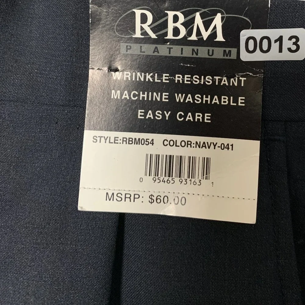 (T13) RBM Platinum Big & Tall Men's Navy Pleated Dress Pants cuffed leg, 44wx32L